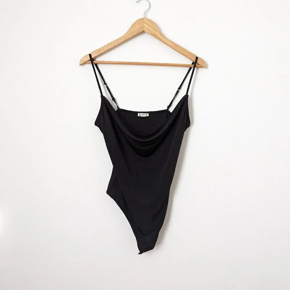 Intimately Free People black shimmer stretch Cowls in the Club thong bodysuit